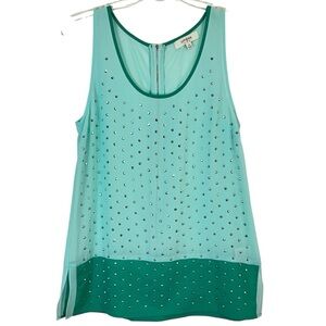 Umgee Sheer Studded Tank Top Green Blue Size M 🔥